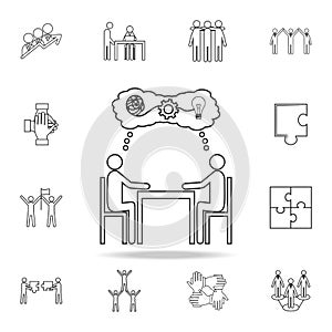 People sitting on the table idea icon. Detailed set of team work outline icons. Premium quality graphic design icon. One of the co
