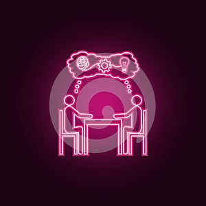 People sitting on the table idea neon icon. Elements of Team work set. Simple icon for websites, web design, mobile app, info