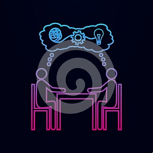 People sitting on the table idea nolan icon. Simple thin line, outline vector of team work icons for ui and ux, website or mobile
