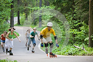 People skating at park