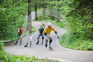 People skating at park