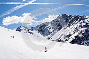 People on ski, snowy mountains, St. Jakob, Defereggen Valley, Austria