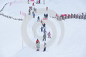 People on the ski on the winter resort