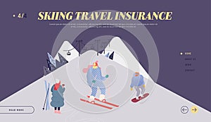 People Skiing, Snowboarding Website Landing Page. Man and Woman Characters Winter Season Sport Activity at Mountain