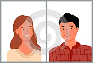 Man and Woman Portraits of People, Couple Vector