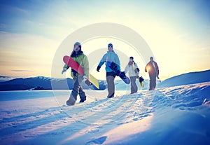 People Snowboard Winter Sport Friendship Concept