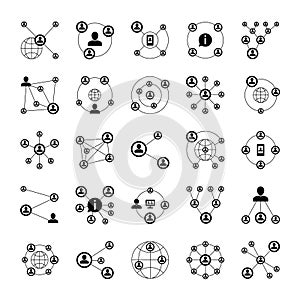 People socia networks, intranet relationship connection icons. Human cloud links vector isolated symbols