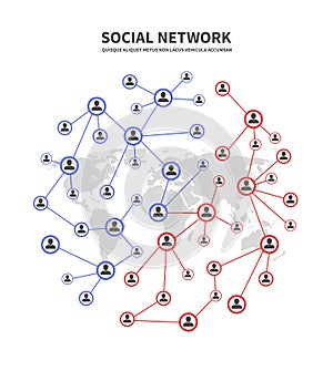 People socia networks and telecommunications, human links vector concept with persons sharing information icons