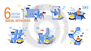 People in Social Network Flat Vector Concepts Set