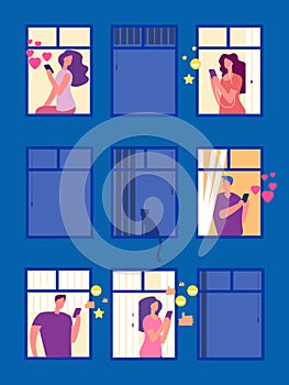 People in social networks in evening windows vector illustration