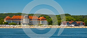 people on the Sopot beach at the Grand Hotel The Grand Hotel is the most sophisticated hotel in Sopot