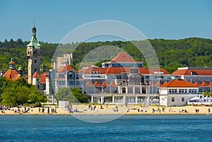 People on the Sopot beach at the Grand Hotel The Grand Hotel is the most sophisticated hotel in Sopot