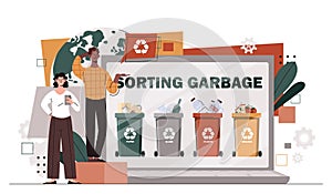 People sorting garbage vector