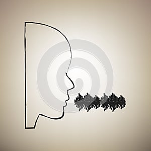 People speaking or singing sign. Vector. Brush drawed black icon