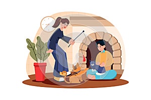 People Spending Time With Pet