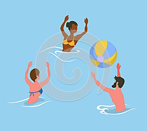 People Splashing in Sea, Playing Volleyball Vector