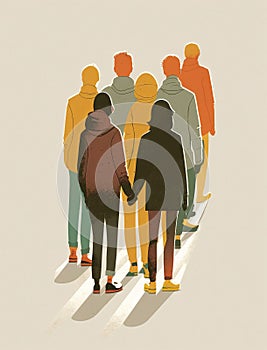 People stand back together and hold hands. Concept for Join Hands Day as support and connection of society. Generative AI