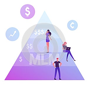 People Stand on MLM Pyramid. Multi Level Marketing Concept. Commercial Project Methods of Business Development