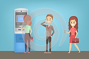 People standing in line at ATM illustration