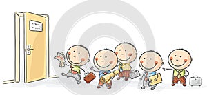 People standing in queue to some authority