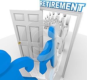 People Stepping Through the Retirement Doorway to Retire