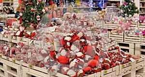People in the store to buy Christmas decorations
