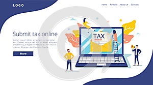 People submit tax by online vector illustration concept, online tax payment and report, can use for, landing page