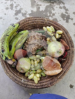 People submitted many  fruit to lord in unique pot in madhubani India