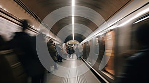 People in the subway during rush hour, timelapse, hyperlapse. Blurred in motion people