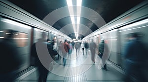 People in the subway during rush hour, timelapse, hyperlapse. Blurred in motion people