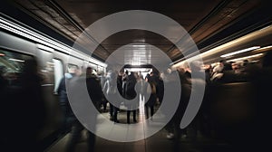 People in the subway during rush hour, timelapse, hyperlapse. Blurred in motion people