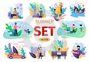 People Summer Activities Flat Vector Concepts Set