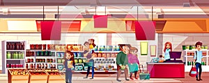 People in supermarket grocery vector illustration photo