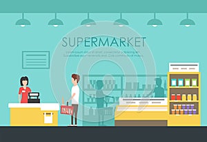 People in supermarket. Vector flat illustration. Grocery store