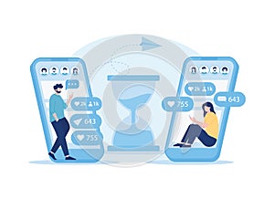 People surfing on social media with smartphone trending flat illustration
