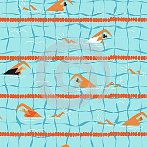 People swim in the swimming pool seamless pattern.