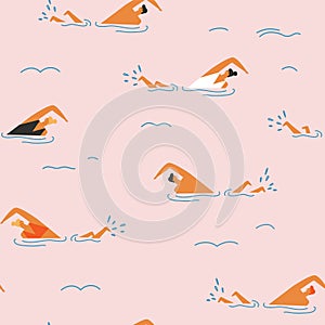 People swimming in the ocean seamless pattern. Summertime travel illustration