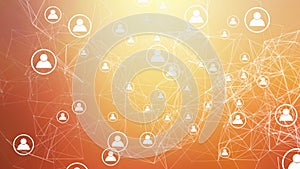 People symbol and network connection lines on orange background in social media and digital computer technology community concept