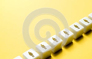 People symbols on blocks. Copy space.