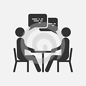 People at a table talking, icon isolated on white background. Vector illustration