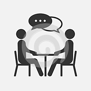 People at a table talking, icon isolated on white background. Vector illustration