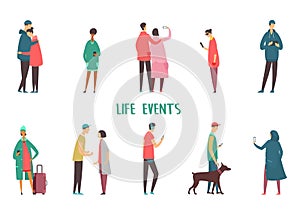 People taking selfie and walking with smartphone