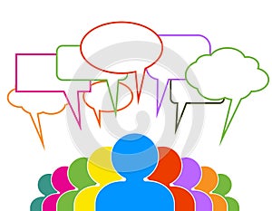 People talk in colorful speech bubbles