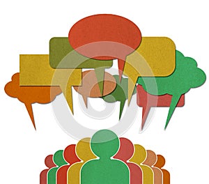 People talk in colorful speech bubbles