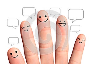 People talk in speech bubbles, isolated with clipping paths. Soc