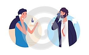People talking phone. Man and woman have conversation. Business dialog. Couple in love, wife and husband vector