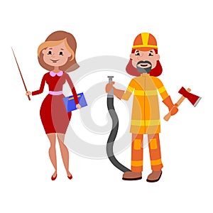 People teacher and firefighter different professions vector illustration.