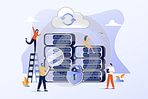 People in team analyze dioramas and graphics, data visualization concept, vector illustration. Data visualization