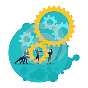 People team with gears - business working process