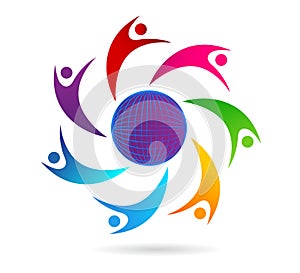 People Team work logo design, people abstract, globe, modern business, connection icon1